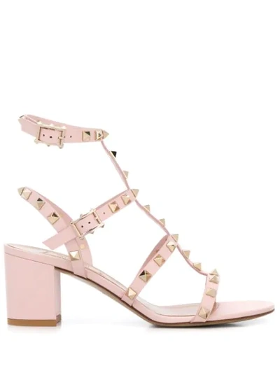 Shop Valentino Rockstud Block-heel Sandals In Pink