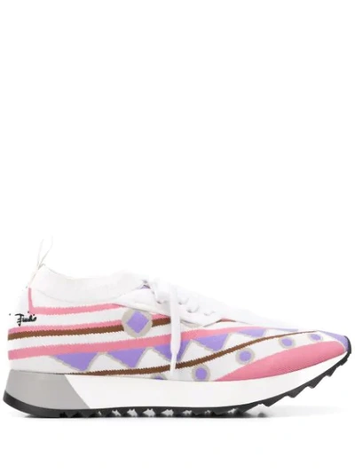 Shop Emilio Pucci Intarsia-knit Low-top Sneakers In White