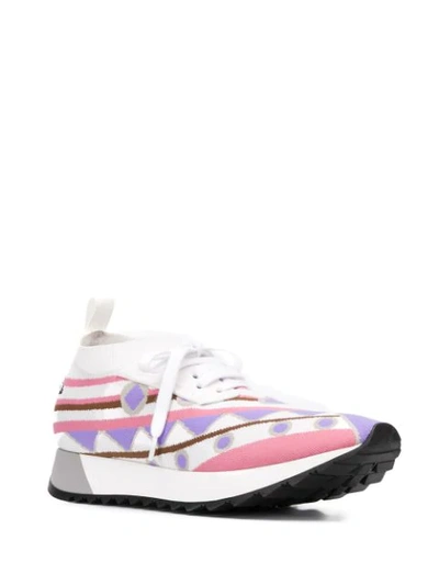 Shop Emilio Pucci Intarsia-knit Low-top Sneakers In White