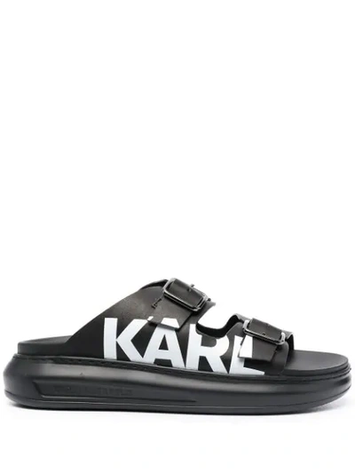 Shop Karl Lagerfeld Kapri Logo-print Buckled Sandals In Black
