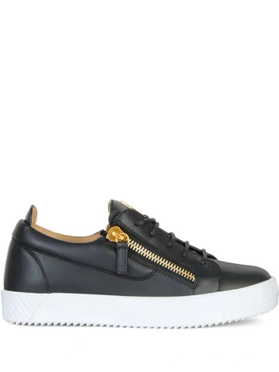 Shop Giuseppe Zanotti Monogram Plaque Zipped Sneakers In Black