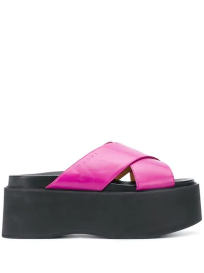 Shop Marni Flatform Crossover Sandals In Pink