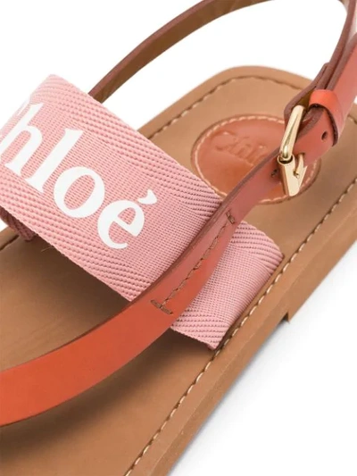 Shop Chloé Logo-print Leather Sandals In Brown