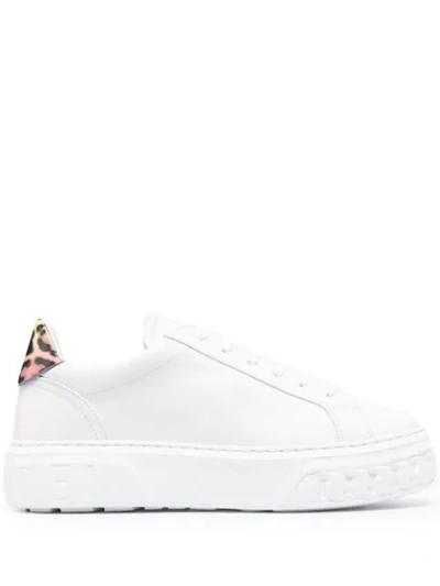 Shop Casadei Leopard Print Panel Lace-up Sneakers In White