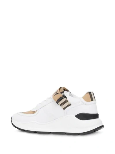 Shop Burberry Logo Print Vintage Check And Leather Sneakers In White