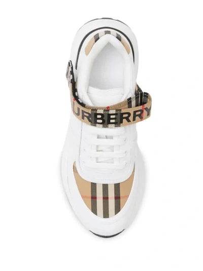Shop Burberry Logo Print Vintage Check And Leather Sneakers In White