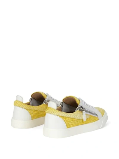 Shop Giuseppe Zanotti Frankie Snakeskin-effect Zip-detail Sneakers In Yellow