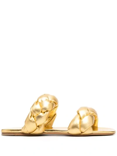 Shop Miu Miu Metallic Interwoven Flat Sandals In Gold