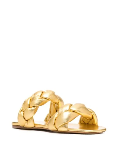 Shop Miu Miu Metallic Interwoven Flat Sandals In Gold