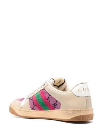 Shop Gucci Screener Web-stripe Sneakers In Neutrals