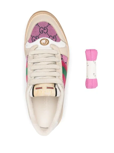 Shop Gucci Screener Web-stripe Sneakers In Neutrals