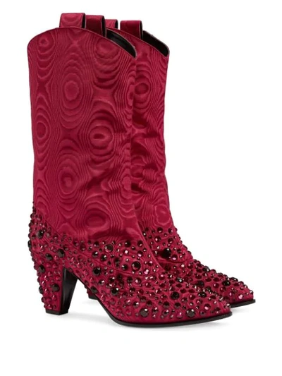 Shop Gucci Crystal-embellished Cowboy Boots In Red
