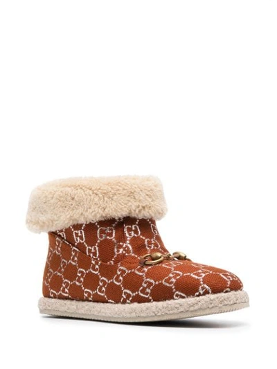 Shop Gucci Horsebit Gg Lamé Ankle Boots In Brown