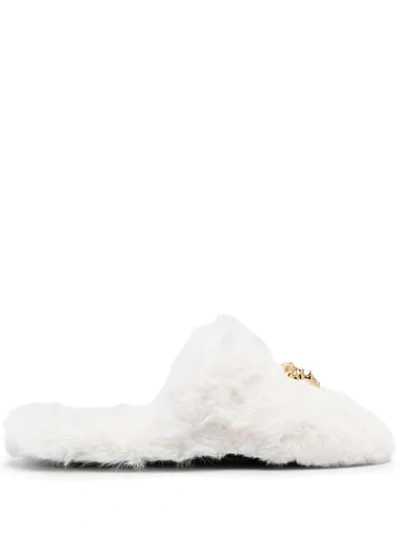 Shop Versace Palazzo Slippers In White