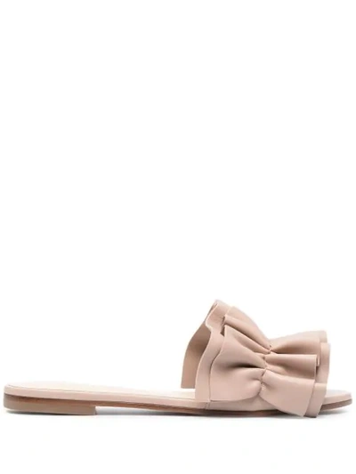 Shop Fabiana Filippi Ruffle Leather Mule Sandals In Neutrals