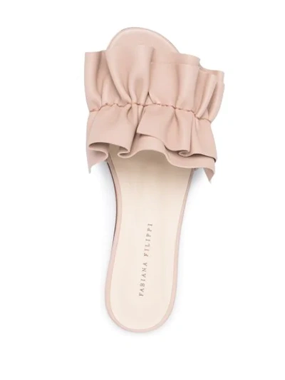 Shop Fabiana Filippi Ruffle Leather Mule Sandals In Neutrals