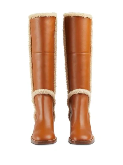 Shop Gucci Shearling-trim Knee Boots In Brown