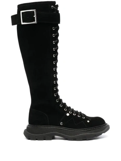 Shop Alexander Mcqueen Tread Lace-up Leather Boots In Black