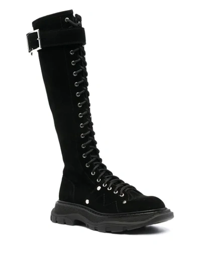 Shop Alexander Mcqueen Tread Lace-up Leather Boots In Black