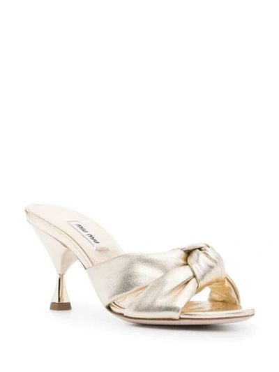 Shop Miu Miu Knot-detail Metallic Sandals In Gold