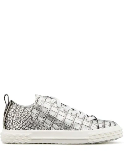 Shop Giuseppe Zanotti Blabber Crocodile Embossed Sneakers In Silver