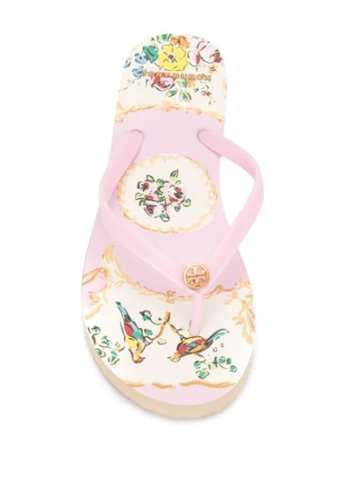Shop Tory Burch Floral-print Thin Strap Flip Flops In Pink