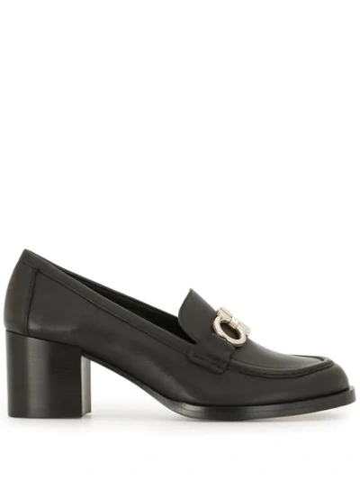 Ferragamo Rolo Loafer Pumps With Reversible Gancini Bit In Black