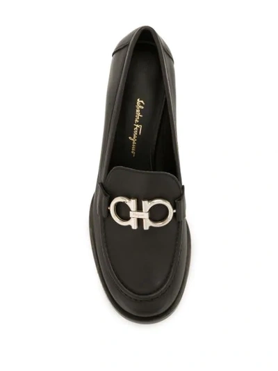 Ferragamo Rolo Loafer Pumps With Reversible Gancini Bit In Black