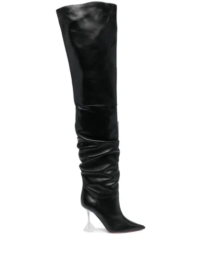 Amina Muaddi Olivia Leather Over-the-knee Boots In Black