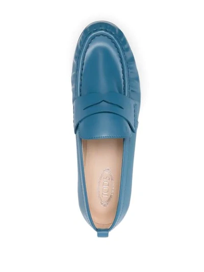 Tod's Soft Leather Penny Loafers In Blue