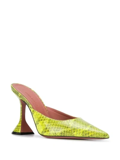 Shop Amina Muaddi Fiona 105mm Snakeskin-effect Mules In Yellow