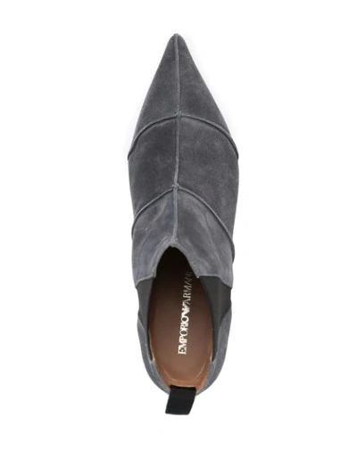 Shop Emporio Armani Panelled Pointed Toe Ankle Boots In Grey