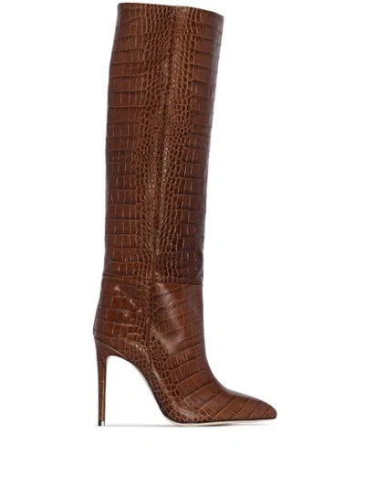 Shop Paris Texas Knee-high Crocodile-effect Boots In Brown