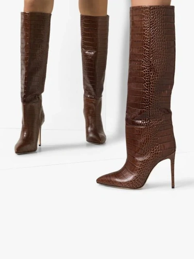 Shop Paris Texas Knee-high Crocodile-effect Boots In Brown