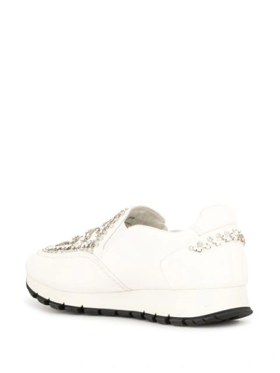 Pre-owned Prada Rhinestone-embellished Slip-on Sneakers In White