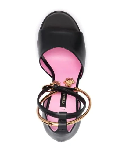 Versace Medusa Aeternitas Leather Platform Sandals In Black Gold