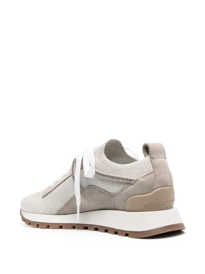 Shop Brunello Cucinelli Panelled Lace-up Sneakers In Neutrals