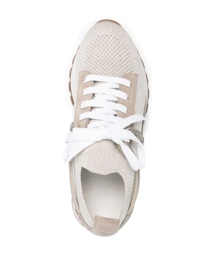 Shop Brunello Cucinelli Panelled Lace-up Sneakers In Neutrals
