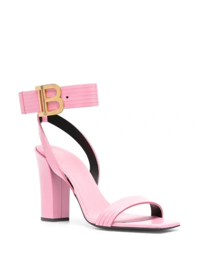 Shop Balmain Logo-plaque Block-heel Sandals In Pink