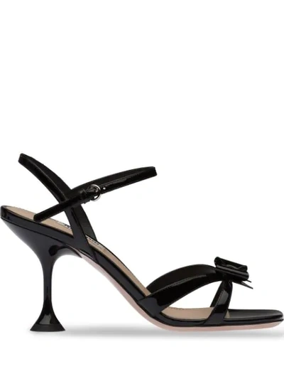 Shop Miu Miu Bow Detail Strappy Sandals In Black