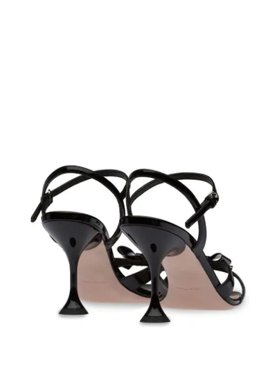Shop Miu Miu Bow Detail Strappy Sandals In Black