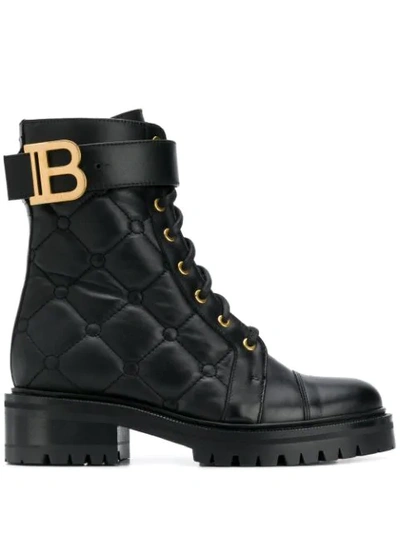 Shop Balmain Ranger Quilted Ankle Boots In Black