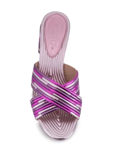 Shop Schutz Criss-cross Strap Metallic Sandals In Purple