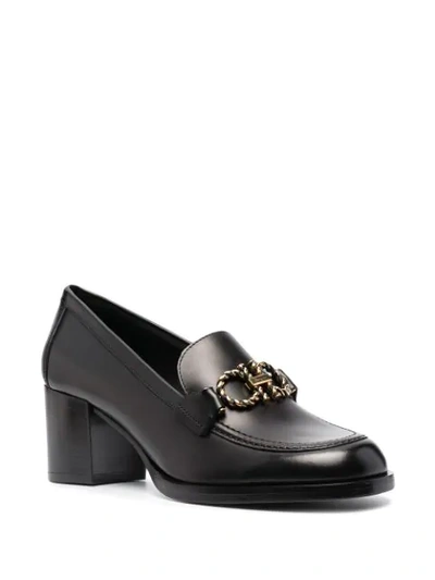 Ferragamo Black Leather Gancini Chunky Heel Pumps, Brand Size 7 D In Black