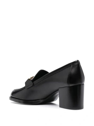 Ferragamo Black Leather Gancini Chunky Heel Pumps, Brand Size 7 D In Black