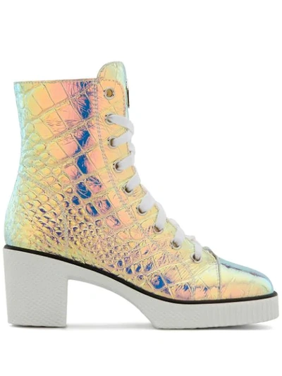 Shop Giuseppe Zanotti Nidir Holographic Crocodile-effect Boots In White