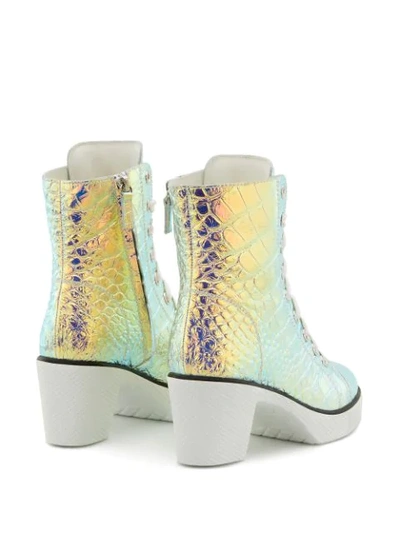 Shop Giuseppe Zanotti Nidir Holographic Crocodile-effect Boots In White