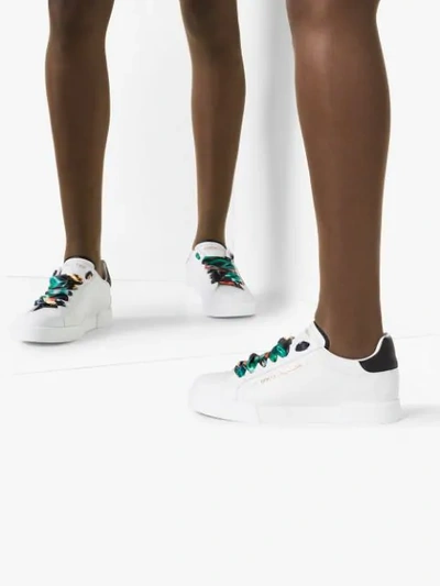 Shop Dolce & Gabbana Portofino Jungle Print Lace-up Sneakers In White