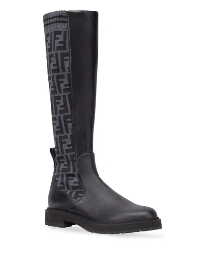 Shop Fendi Ff-logo Pattern Panel Boots In Black