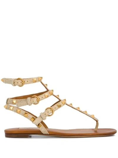 Shop Valentino Rockstud Thong-strap Sandals In Neutrals